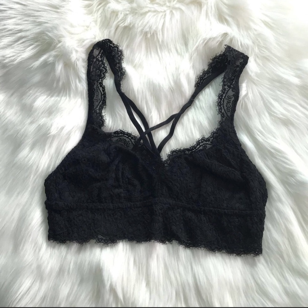 Aerie Black Lace Strappy Racer Back Bralette